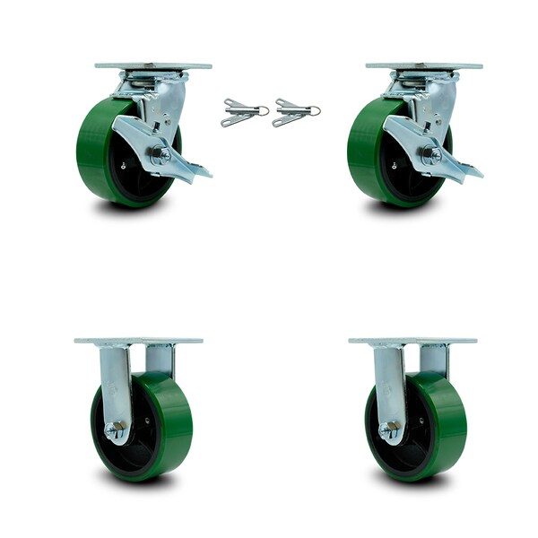 Service Caster 5 Inch Green Poly on Cast Iron Caster Set with 2 Brakes/Swivel Lock 2 Rigid SCC SCC-30CS520-PUR-GB-TLB-BSL-2-R-2 - main